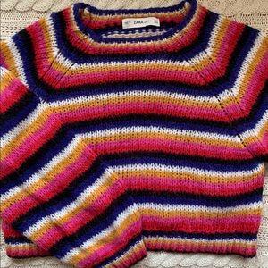 Zara knit, colourful, stripped, balloon sleeve, women’s sweater